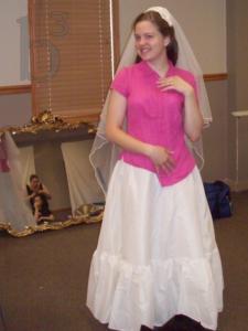 Debbie in slip and shirt