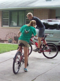 Tim and Kayla on bicycles