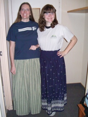 Grace and Rebekah dressed in long skirts