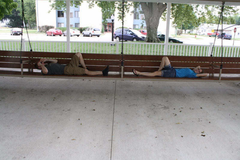 Tim and Joanna on the world's largest porch swing