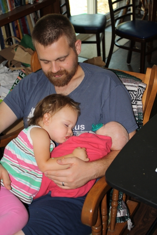 Tirzah Mae and Louis asleep on papa