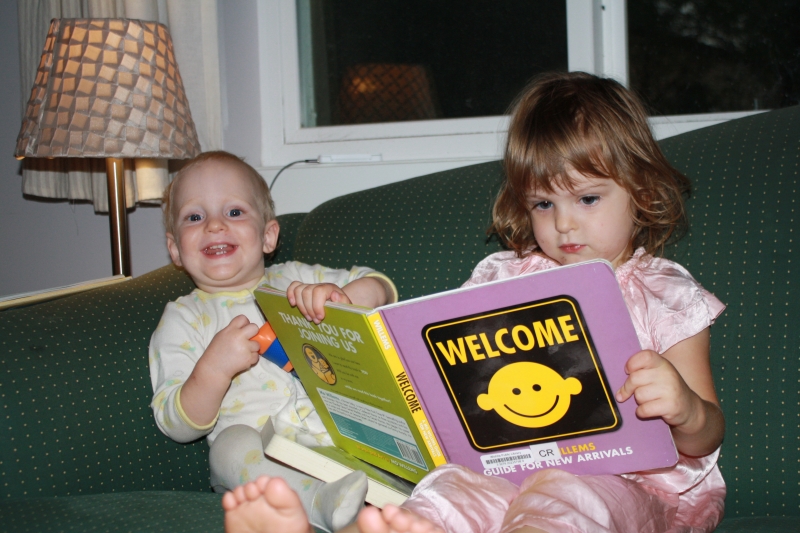 Tirzah Mae and Louis read "Welcome" together