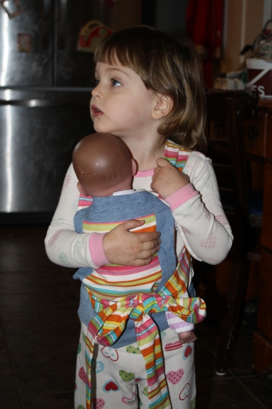 Tirzah Mae and her dolly with the new pouch