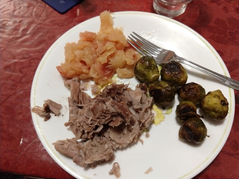 Roast Pork, Fried Apples, Roasted Brussels Sprouts