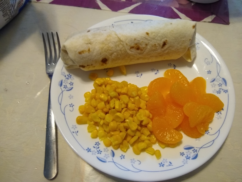 Salsa Chicken Burritos, Mandarin Oranges, Corn